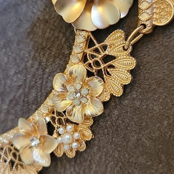 Ethnic Retro l960s Floral Bib Lavalier Fairycore Castlecore Chain Necklace - Picture 6 of 11